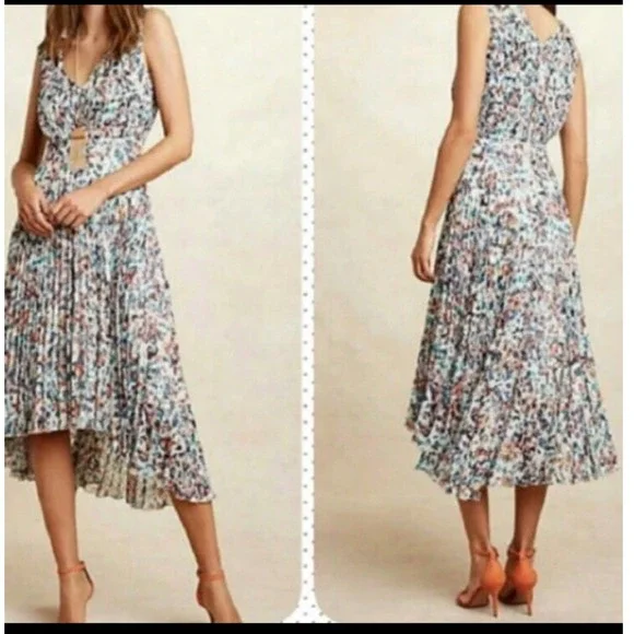 Anthropologie Plenty by Tracy Reese Dress 4 Morgan Multi Speckle Pleated Hi Low - Picture 1 of 11